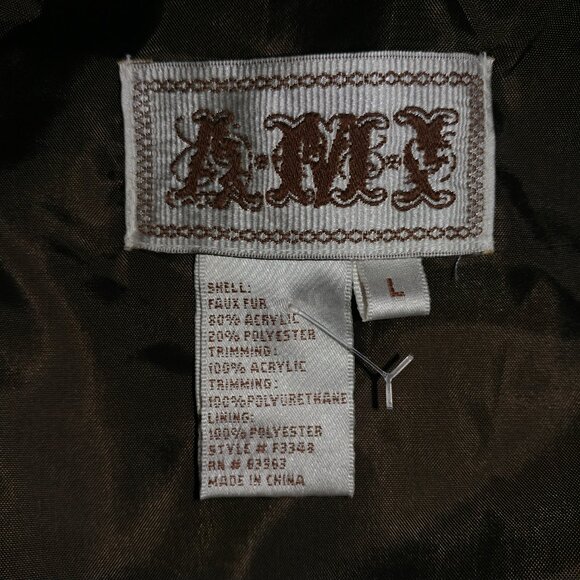 AMX: Brown/Cream Faux Fur Zip-Up Vest - Women's Size Large - NWOT - Picture 9 of 10